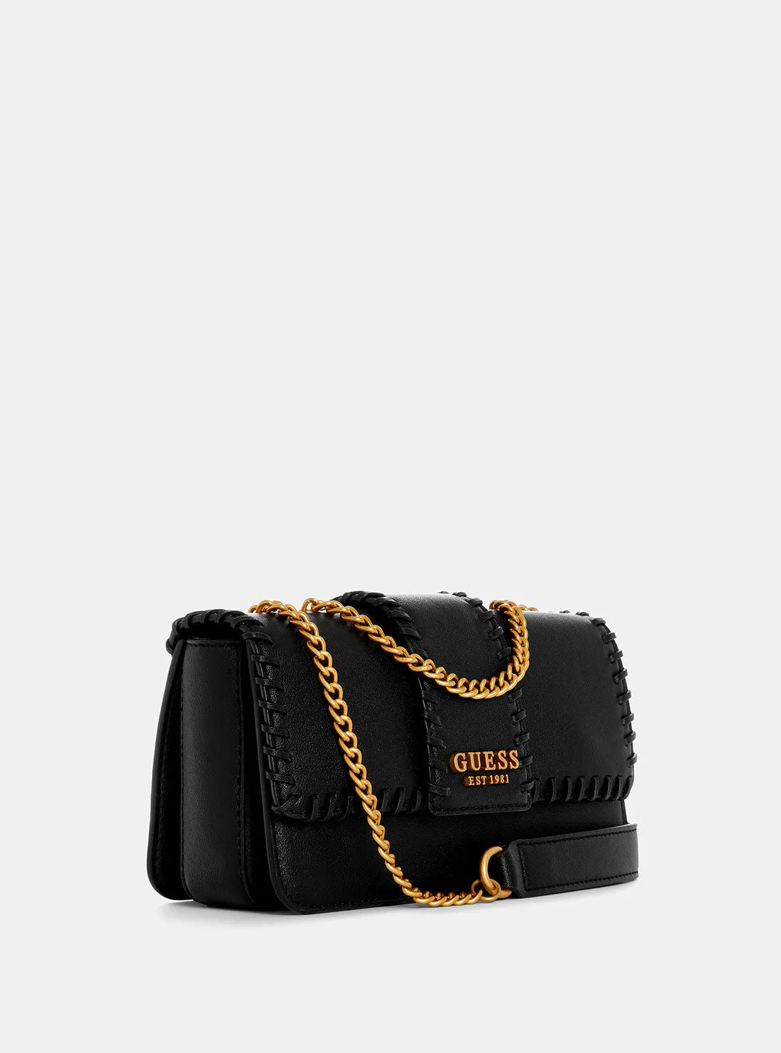 Guess■ ELIETTE 金属 チェーン バックル フラップバック GUESS Eliette Mini Convertible Crossbody Flap, Latte Logo